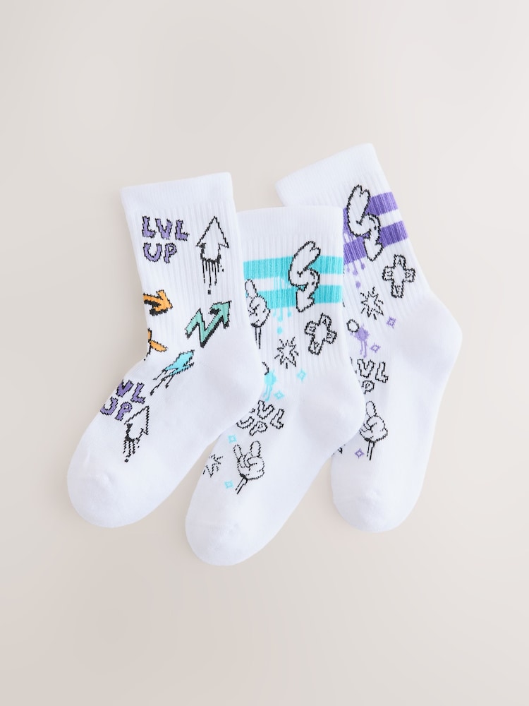 Grafiti en negro/blanco - Pack de 3 calcetines de alto contenido en algodón con diseño ribeteado de canalé y plantilla acolchada - Imagen 1 de 3 Grafiti en negro/blanco - Pack de 3 calcetines de alto contenido en algodón con diseño ribeteado de canalé y plantilla acolchada - Imagen 1 de 3