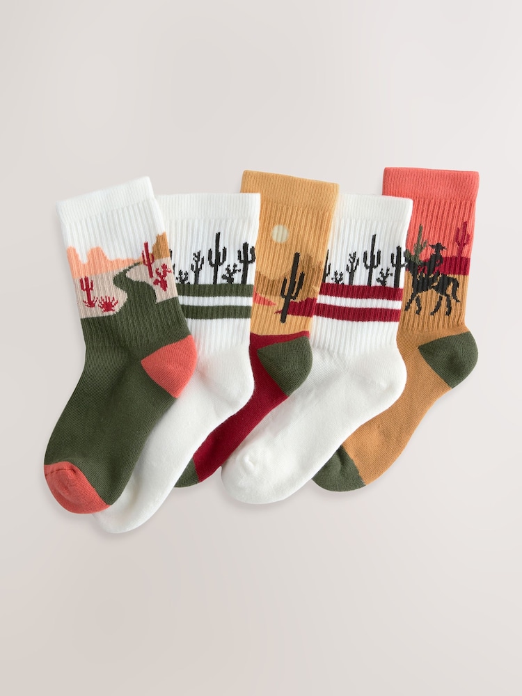 Neutral Western Cushioned Footbed Cotton Rich Ribbed Sports Socks 5 Pack - Image 1 of 3