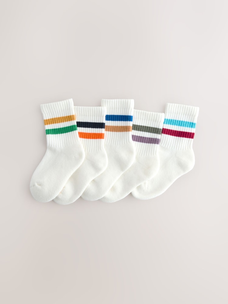 Multi/White Cushioned Footbed Cotton Rich Ribbed Tipped Socks 5 Pack - Image 1 of 3