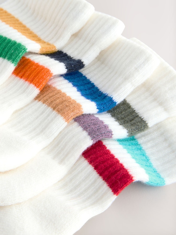 Multi/White Cushioned Footbed Cotton Rich Ribbed Tipped Socks 5 Pack - Image 2 of 3