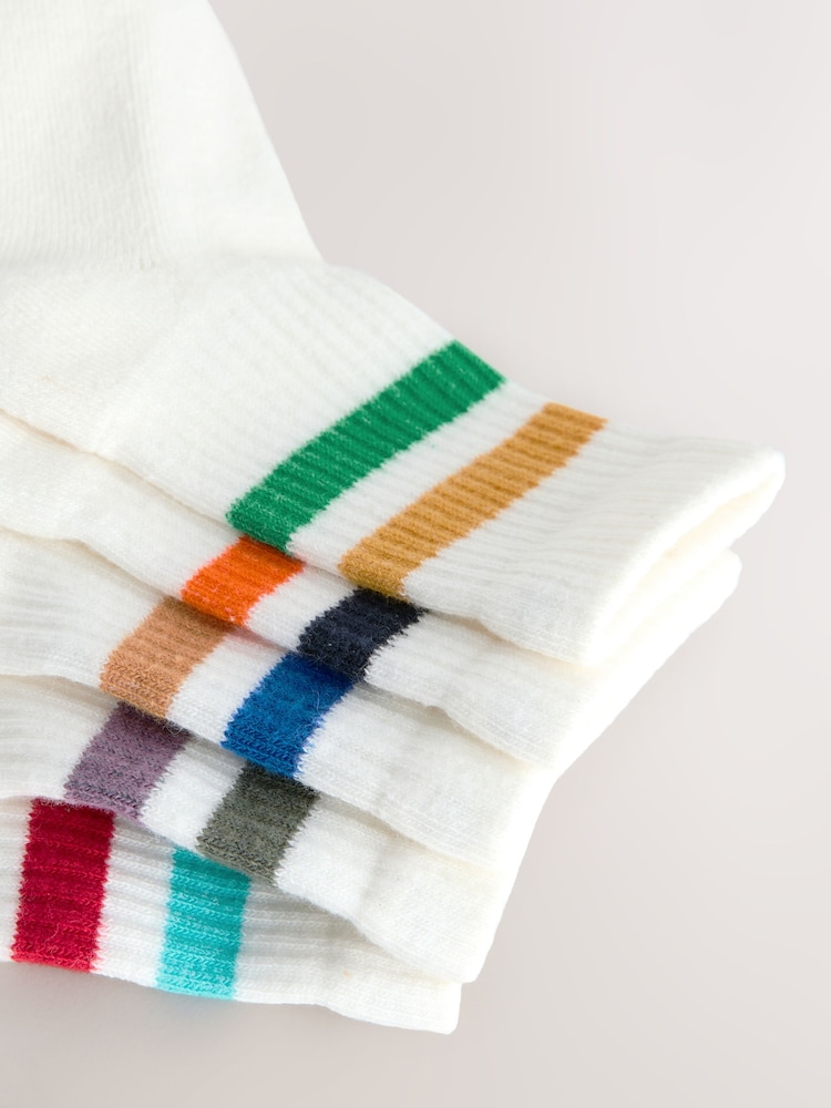 Multi/White Cushioned Footbed Cotton Rich Ribbed Tipped Socks 5 Pack - Image 3 of 3