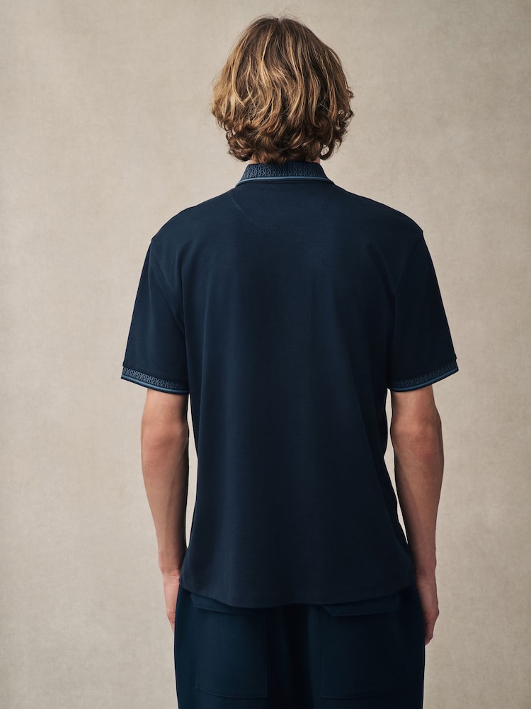 Navy Short Sleeve Smart Collar Polo Shirt - Image 3 of 7