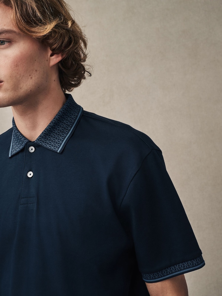 Navy Short Sleeve Smart Collar Polo Shirt - Image 4 of 7