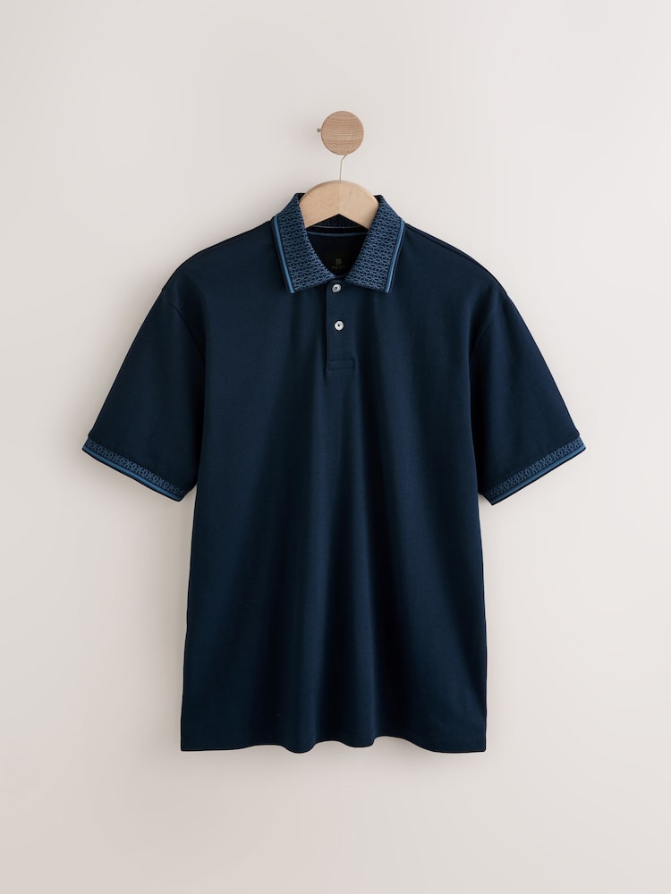 Navy Short Sleeve Smart Collar Polo Shirt - Image 5 of 7