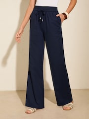 Friends Like These Navy Wide Leg Linen Blend Trousers - Image 2 of 4