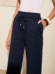 Friends Like These Navy Wide Leg Linen Blend Trousers - Image 3 of 4