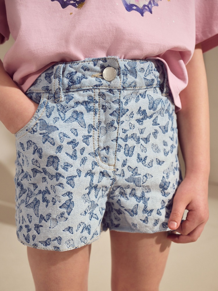 Butterfly Denim Regular Length Frayed Edge Denim Shorts (3-16yrs) - Image 1 of 7