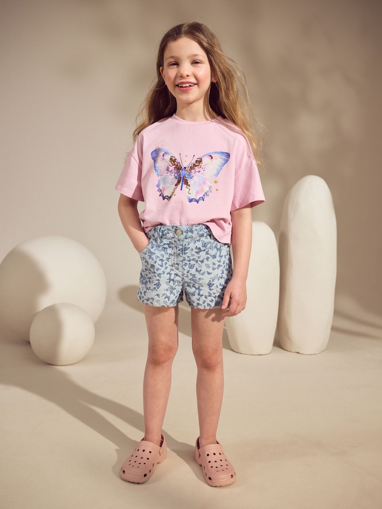 Butterfly Denim Regular Length Frayed Edge Denim Shorts (3-16yrs) - Image 2 of 7