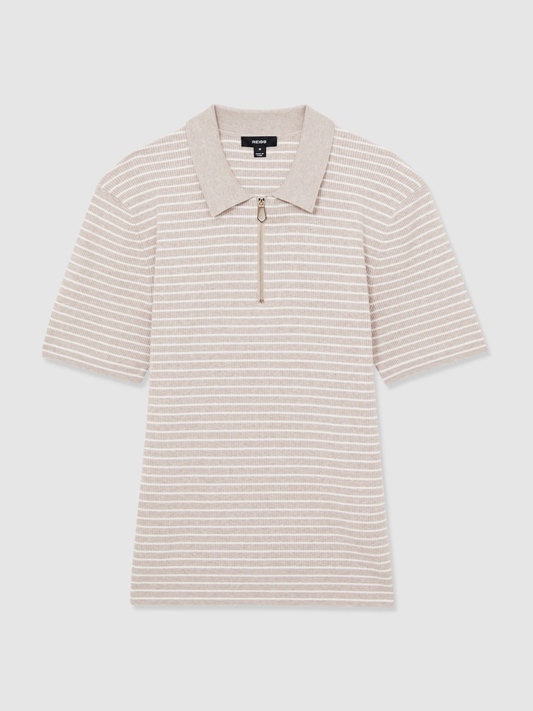 Меланжевая овсяная - Reiss Fallow Half-Zip Stripe Polo Shirt - Image 2 of 7 Меланжевая овсяная - Reiss Fallow Half-Zip Stripe Polo Shirt - Image 2 of 7