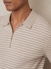 Reiss Oatmeal Melange Fallow Half-Zip Stripe Polo Shirt - Image 4 of 7