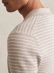 Reiss Oatmeal Melange Fallow Half-Zip Stripe Polo Shirt - Image 5 of 7