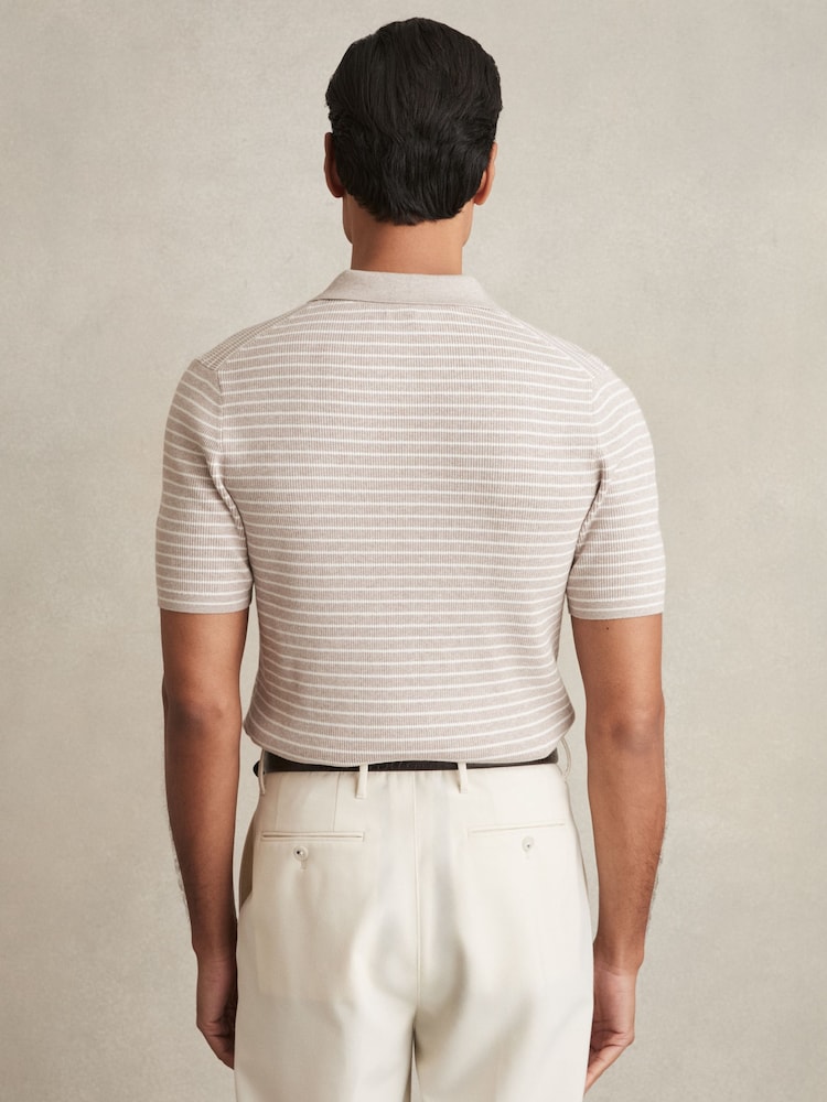 Reiss Oatmeal Melange Fallow Half-Zip Stripe Polo Shirt - Image 6 of 7