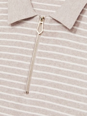Reiss Oatmeal Melange Fallow Half-Zip Stripe Polo Shirt - Image 7 of 7