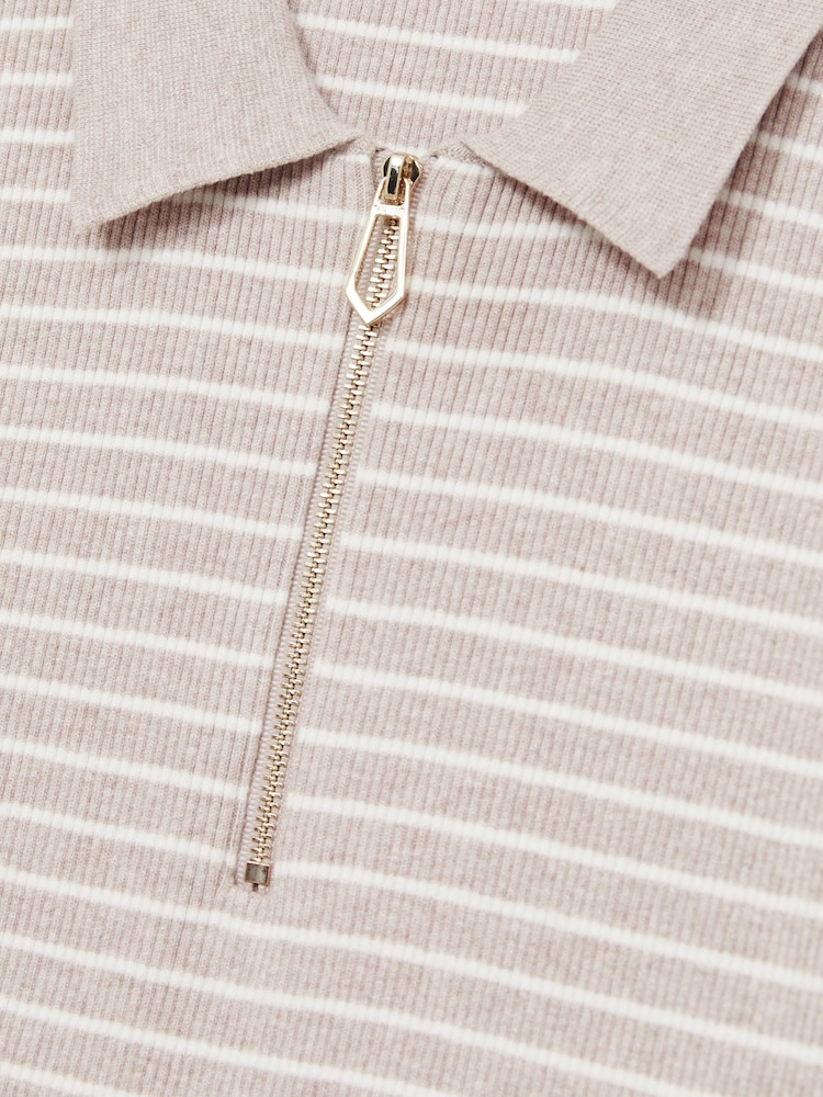 Reiss Oatmeal Melange Fallow Half-Zip Stripe Polo Shirt - Image 7 of 7