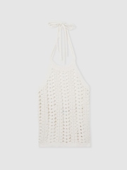 Reiss White Cally Cotton Crochet Halterneck Vest Top - Image 2 of 6