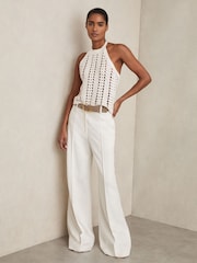 Reiss White Cally Cotton Crochet Halterneck Vest Top - Image 3 of 6