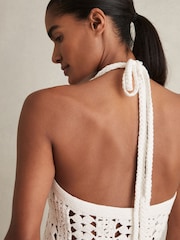 Reiss White Cally Cotton Crochet Halterneck Vest Top - Image 5 of 6