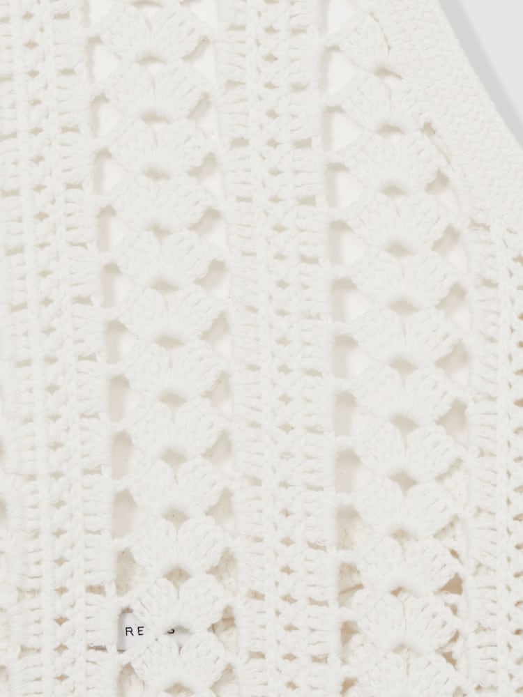 Reiss White Cally Cotton Crochet Halterneck Vest Top - Image 6 of 6