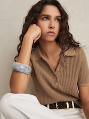 Reiss Tan Evi Cotton-Blend Open-Knit Polo Shirt - Image 1 of 5