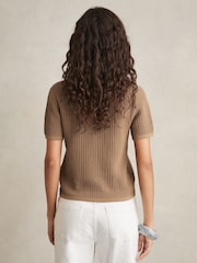 Reiss Tan Evi Cotton-Blend Open-Knit Polo Shirt - Image 4 of 5
