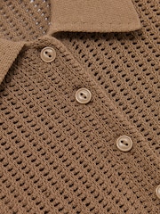 Reiss Tan Evi Cotton-Blend Open-Knit Polo Shirt - Image 5 of 5