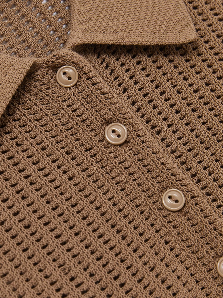 Tostado - Reiss Evi Cotton-Blend Open-Knit Polo Shirt - Imagen 5 de 5 Tostado - Reiss Evi Cotton-Blend Open-Knit Polo Shirt - Imagen 5 de 5