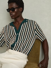 Reiss Green Roulette Textured-Knit Cuban-Collar Shirt - Image 1 of 6