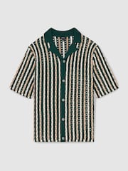 Reiss Green Roulette Textured-Knit Cuban-Collar Shirt - Image 2 of 6