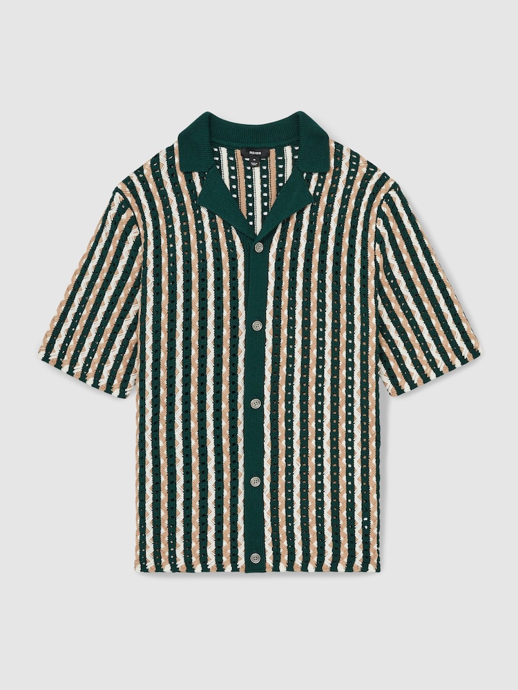 Reiss Green Roulette Textured-Knit Cuban-Collar Shirt - Image 2 of 6
