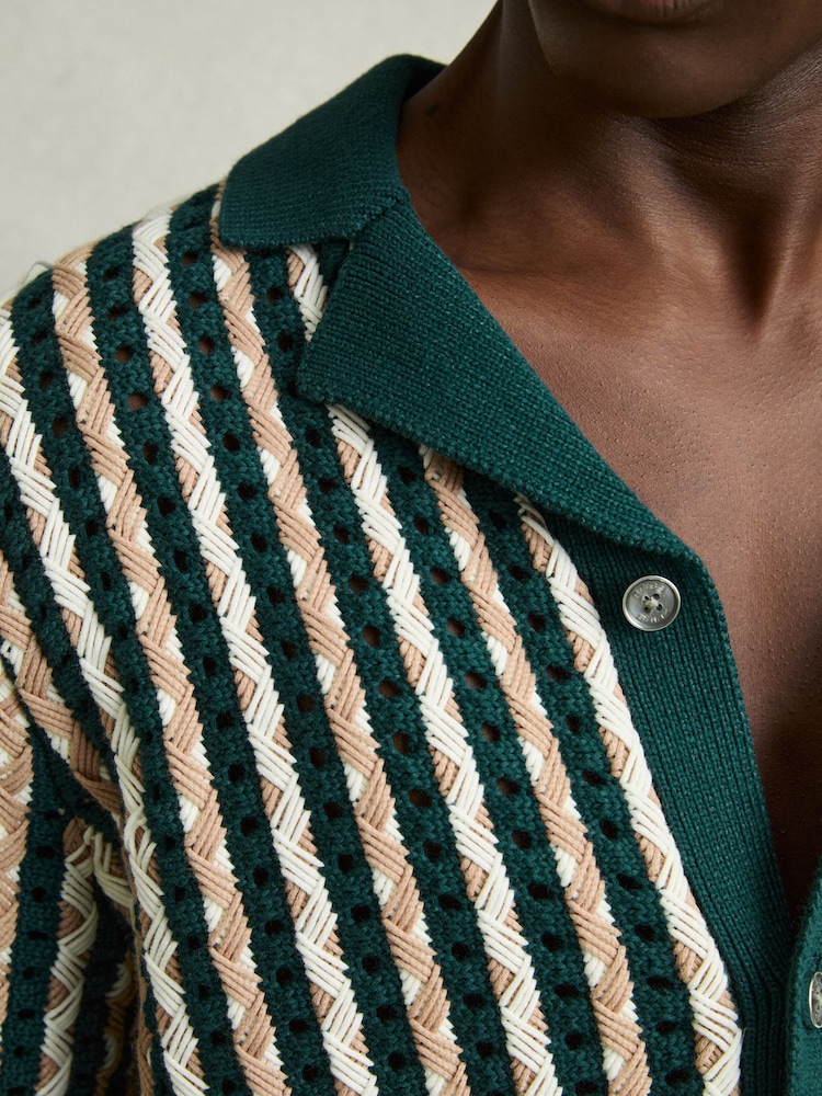 Reiss Green Roulette Textured-Knit Cuban-Collar Shirt - Image 4 of 6