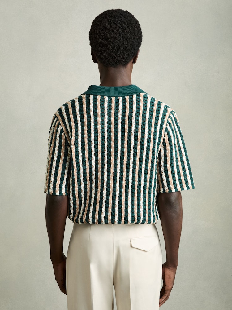Reiss Green Roulette Textured-Knit Cuban-Collar Shirt - Image 5 of 6