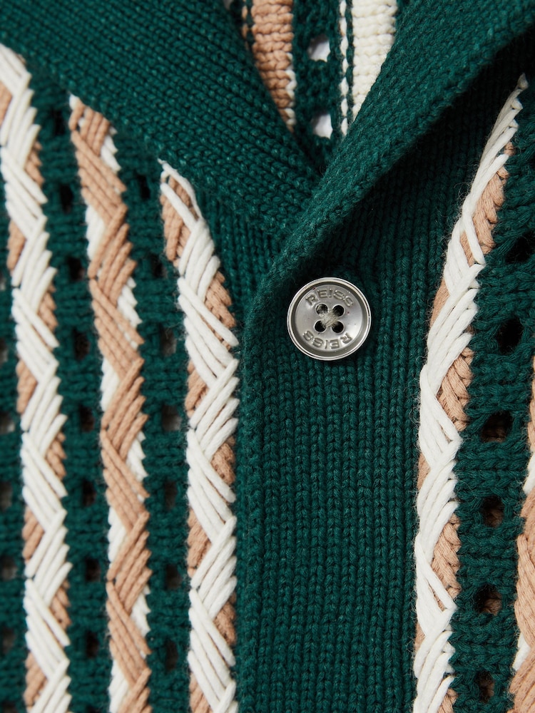 Reiss Green Roulette Textured-Knit Cuban-Collar Shirt - Image 6 of 6