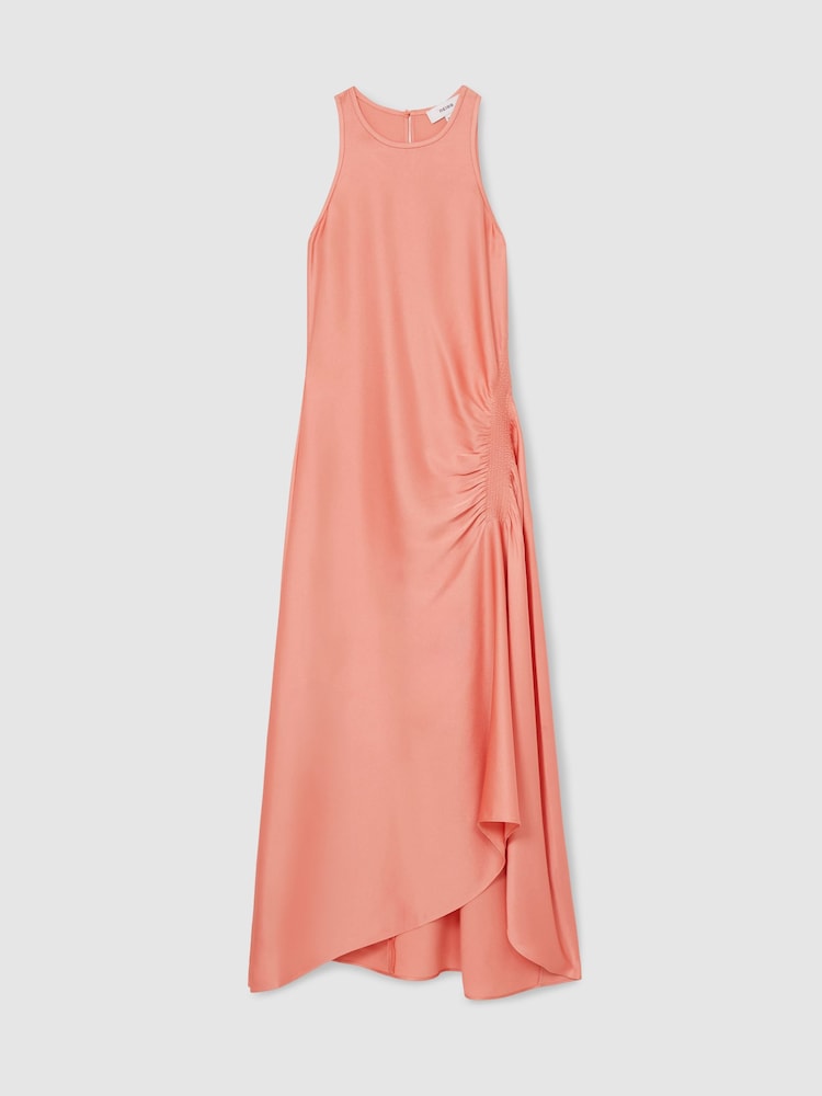 Reiss Coral Anessa Satin Shirred Midi Dress - Image 2 of 5