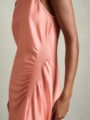 Reiss Coral Anessa Satin Shirred Midi Dress - Image 4 of 6