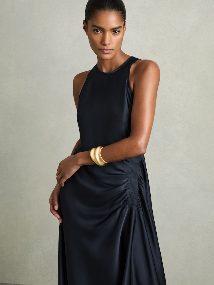 shirred-side satin midi dress Buy Reiss Navy Anessa Satin Shirred Midi Dress from Next USA