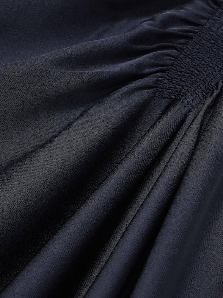 Navy - Reiss Anessa Satin Shirred Midi Dress - Image 8 of 8 Navy - Reiss Anessa Satin Shirred Midi Dress - Image 8 of 8