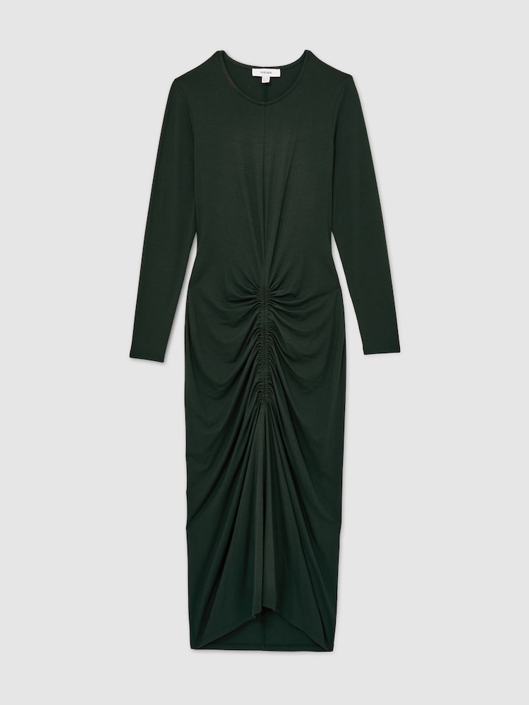 Reiss Green Ginny Petite Ruched Jersey Midi Dress - Image 2 of 7