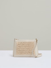 Reiss Off White Bernice Raffia Leather Cross-Body Bag - Image 1 of 5