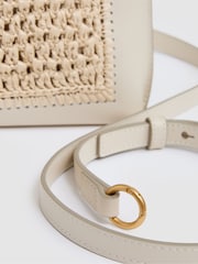 Reiss Off White Bernice Raffia Leather Cross-Body Bag - Image 5 of 5