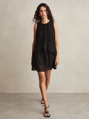 Reiss Black Luni Chiffon Tiered Ruffle Dress - Image 1 of 6
