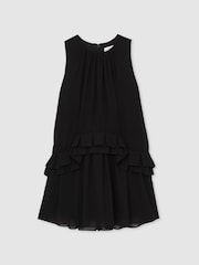 Reiss Black Luni Chiffon Tiered Ruffle Dress - Image 2 of 6