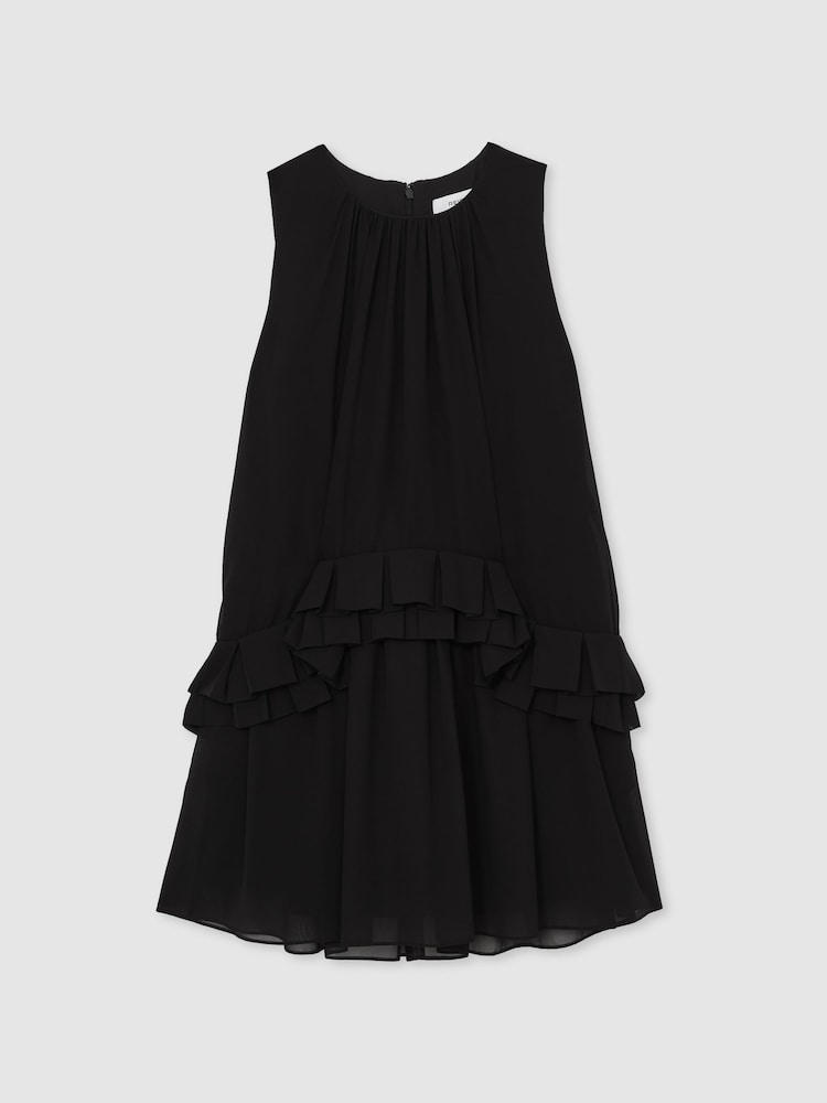 Reiss Black Luni Chiffon Tiered Ruffle Dress - Image 2 of 6