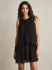 Reiss Black Luni Chiffon Tiered Ruffle Dress - Image 3 of 6