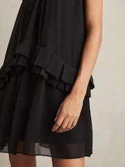 Reiss Black Luni Chiffon Tiered Ruffle Dress - Image 4 of 6
