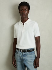 Reiss White Berkley Cotton Half-Zip Knitted Polo Shirt - Image 1 of 6
