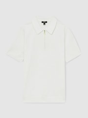 Reiss White Berkley Cotton Half-Zip Knitted Polo Shirt - Image 2 of 6