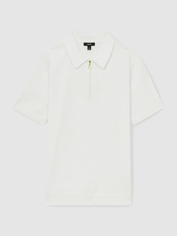 Reiss White Berkley Cotton Half-Zip Knitted Polo Shirt - Image 2 of 6