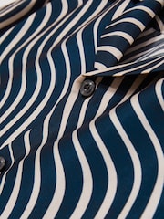 Reiss Navy/ Off White Carbello Wave-Print Cuban-Collar Shirt - Image 6 of 6