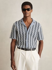 Reiss Airforce Blue Roulette Textured-Knit Cuban-Collar Shirt - Image 1 of 6