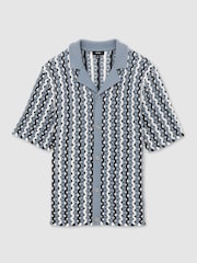 Reiss Airforce Blue Roulette Textured-Knit Cuban-Collar Shirt - Image 2 of 6